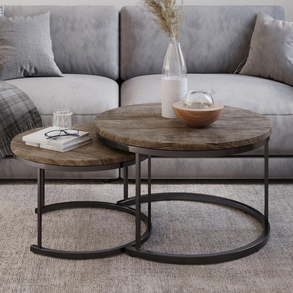 Round Coffee Table Set - 2-Piece Nesting Tables to Use Together or Separately...