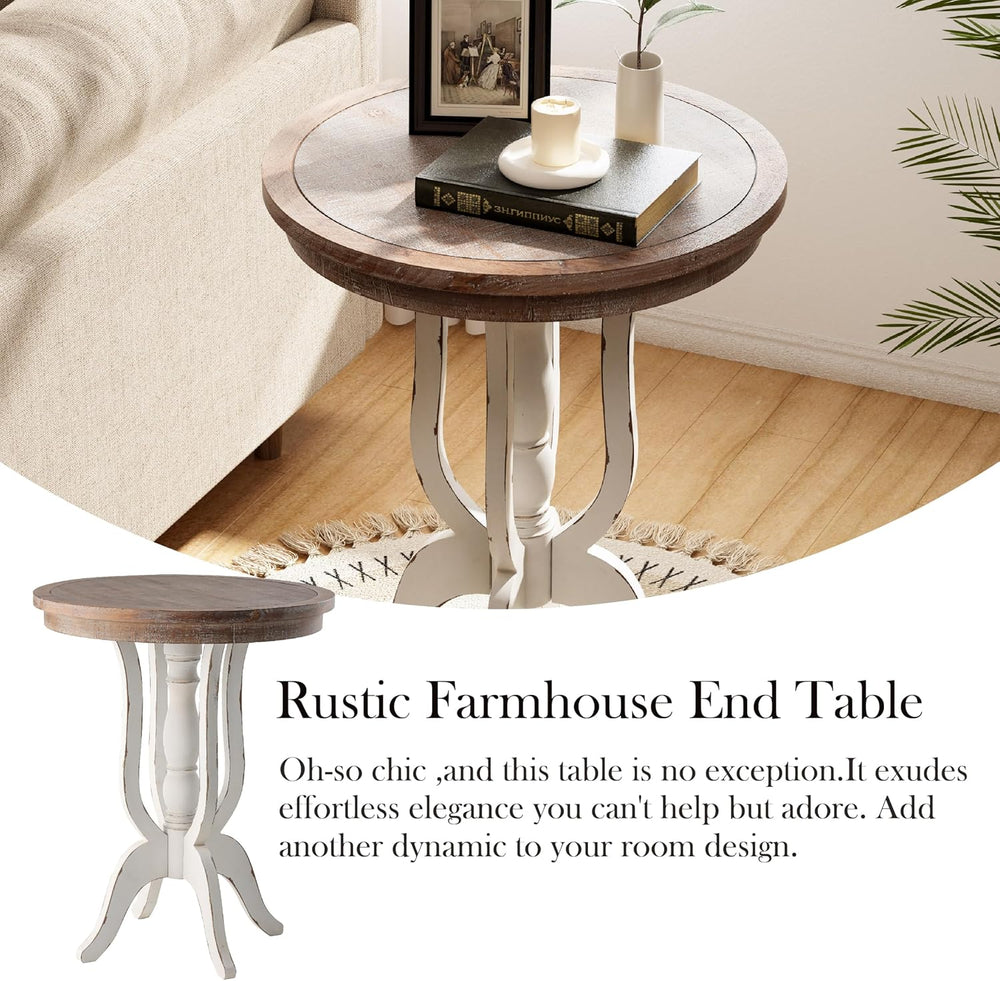 Farmhouse Accent End Table, Rustic Side Table with Natural Top for Family, Di...