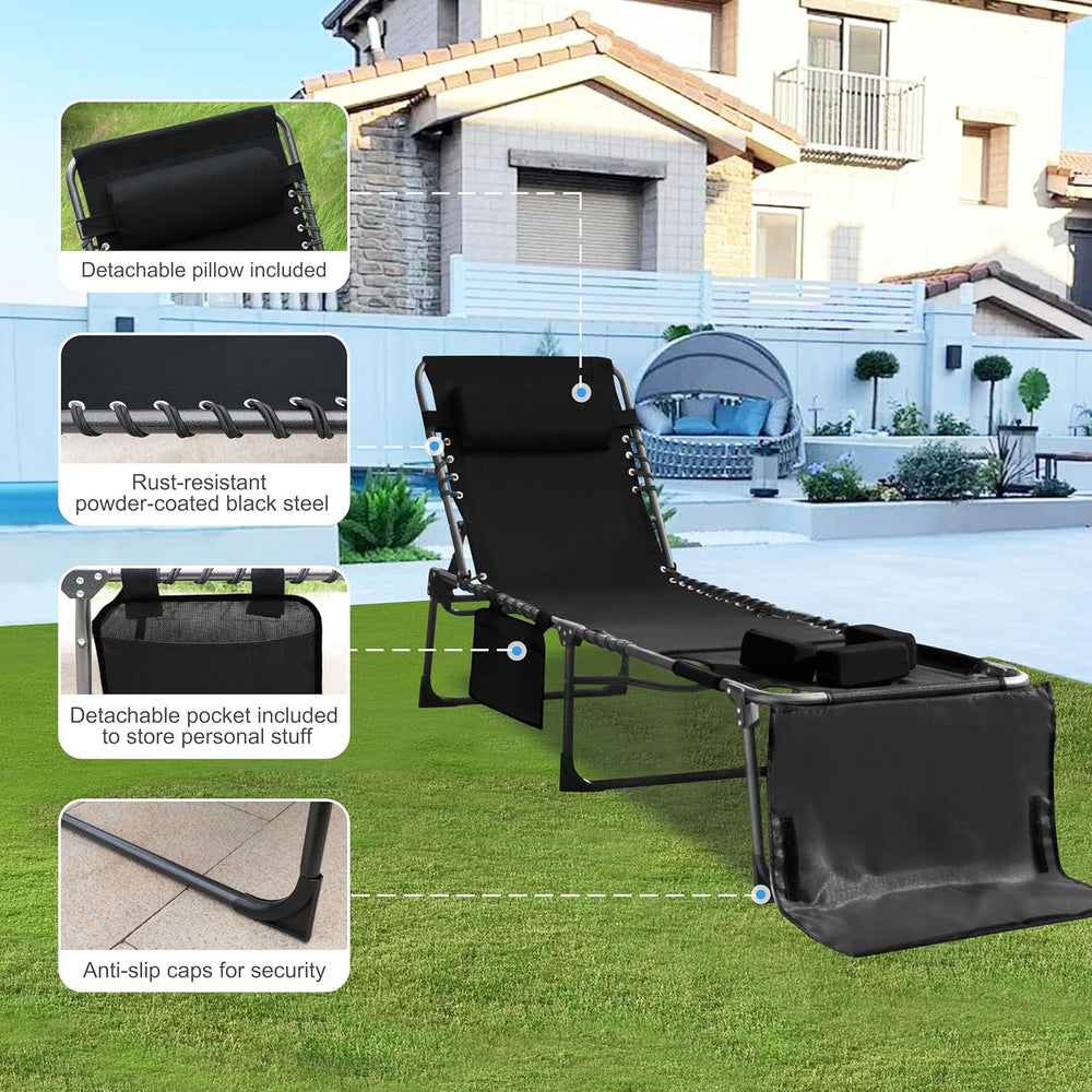 Outdoor Chaise Lounge Chair with Face Hole and Arm Hole, Tanning Chair with 5...
