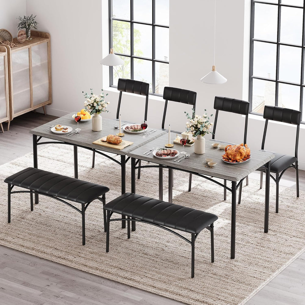 Garvee Dining Table Set for 4, Kitchen Table with Upholstered Bench and 2 Cha...