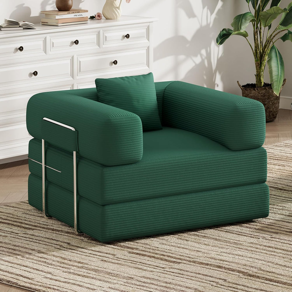 Single Couch Sofa for Small Spaces, 2-in-1 Single Sofa with Soft Corduroy Fol...