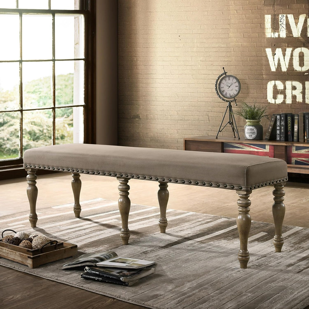 Roundhill Furniture Birmingham Microfiber Upholstered Bench with Nail Head Tr...