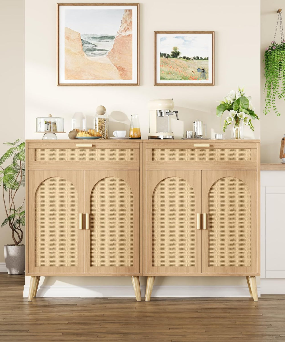 Rattan Sideboard Buffet Cabinet with Storage, Boho Sideboard with Drawer &...