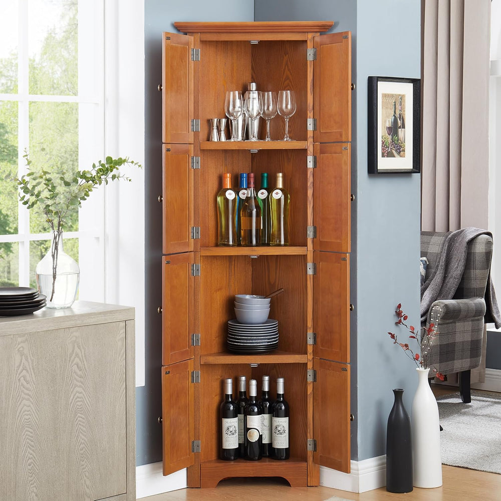 72" H Farmhouse Corner Storage Cabinet with 4 Shelves & 8 Doors, 4 T...