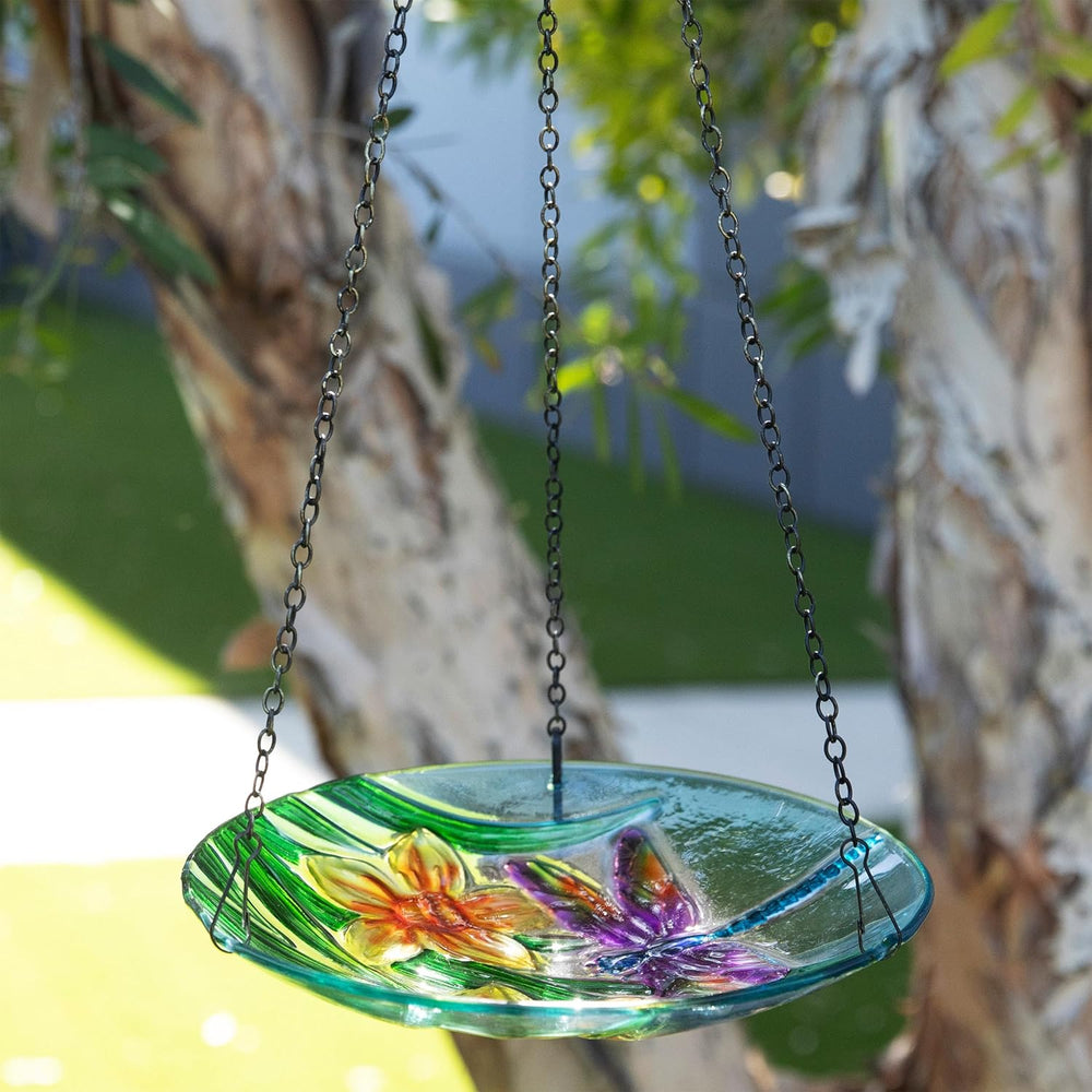 Alpine Corporation KBD158 Outdoor Hanging Glass Bird Feeder and Birdbath, Flo...
