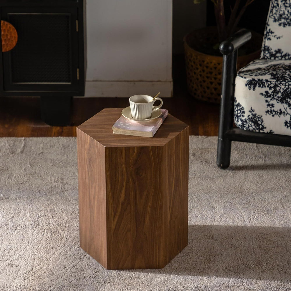 15.75'' Hexagon Side Table End Table for Living Room, Wood Grain, No ...