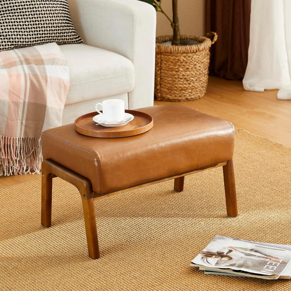 Glitzhome 15.5"(H) Footrest Stool, Leatherette Ottoman, Accent Padded So...