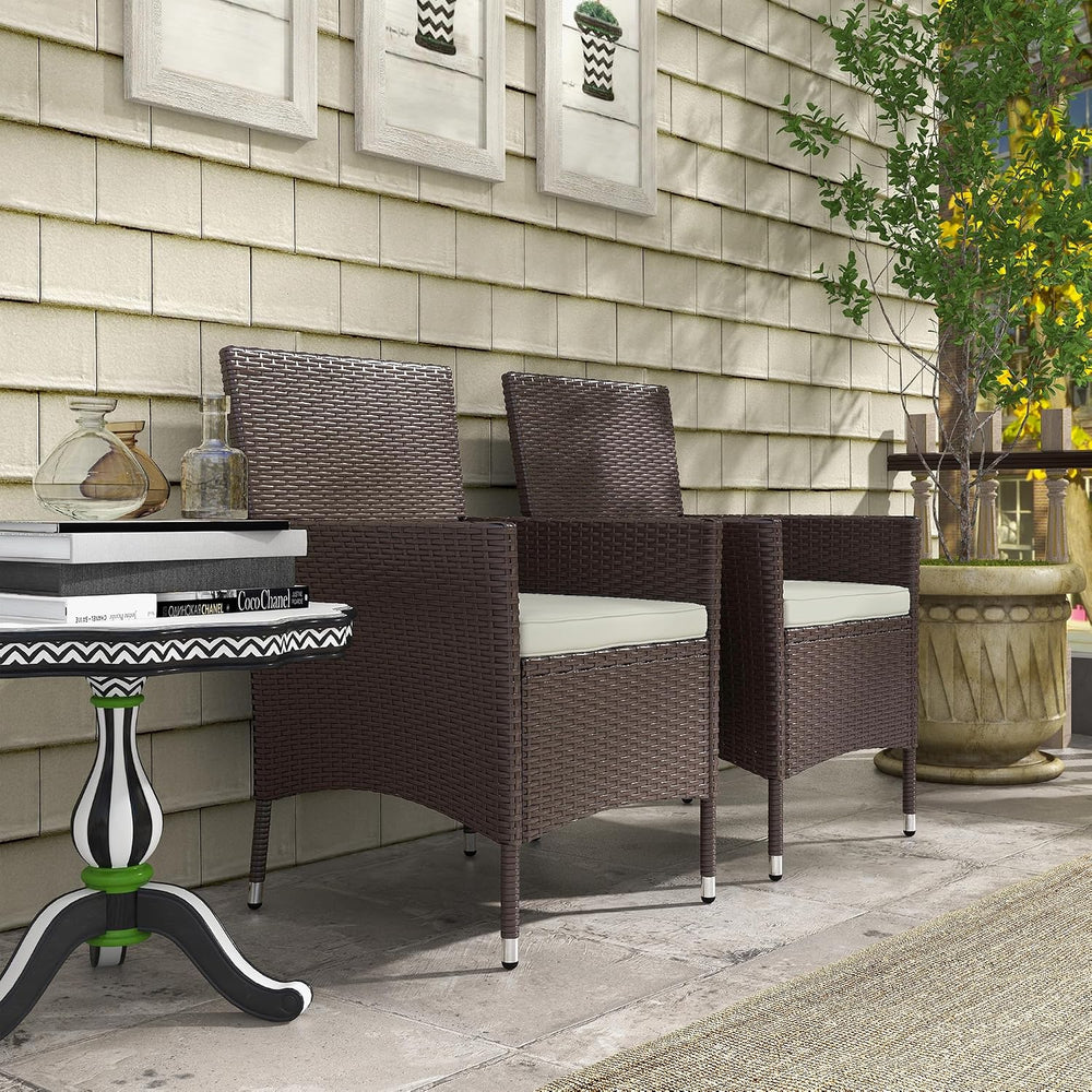 Rattan Dining Chairs, 2 PCS Patio Wicker Chairs Set with Cushions and Anti-Sl...