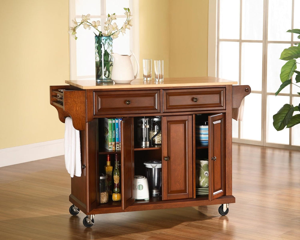 Crosley Furniture Full Size Rolling Kitchen Island, Wood Top