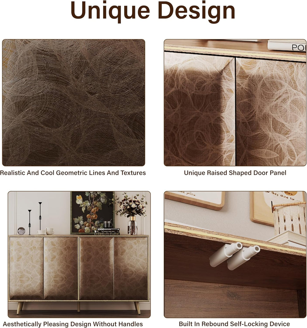 Sideboard Buffet Cabinet with Raised Shaped & Geometric Line Texture Door...