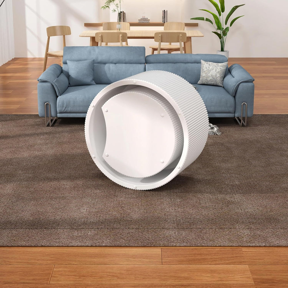 27.5" Round Nesting Coffee Table Set of 2 (White) | Wooden Fluted Drum S...