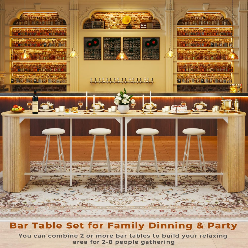 Fluted Bar Table and Chairs Set, 55'' Long Bar Tables with 2 Stools, ...
