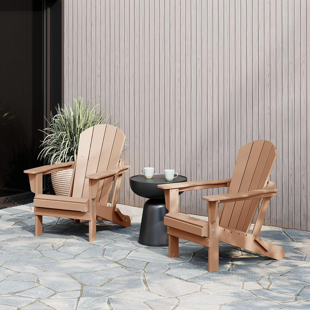Malibu 2 Piece Set Outdoor Folding Poly Adirondack Chair, Teak