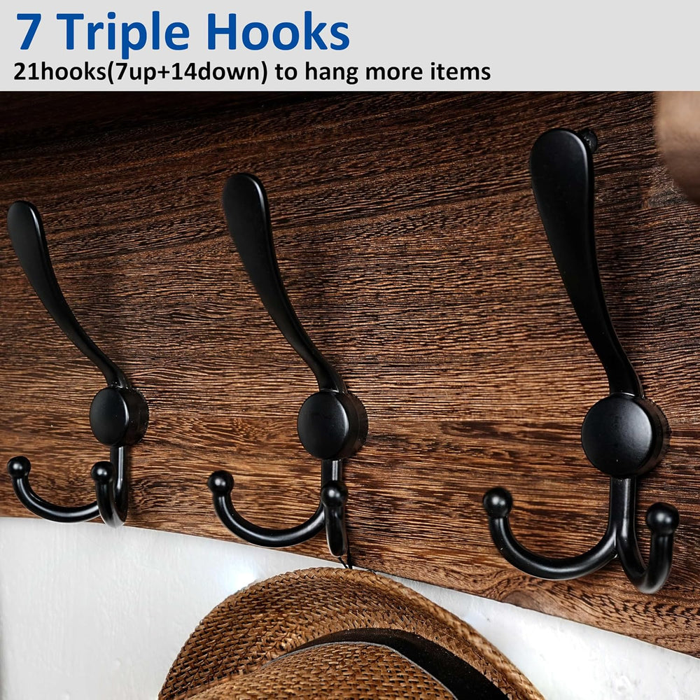 WEBI Rustic Coat Rack Wall Mount with Shelf,35" Long Wall Shelf with Hoo...