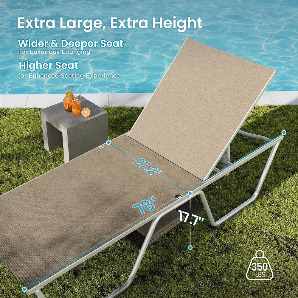 PHI VILLA 78" Oversized Outdoor Chaise Lounge Chair, 27" Extra Wide...
