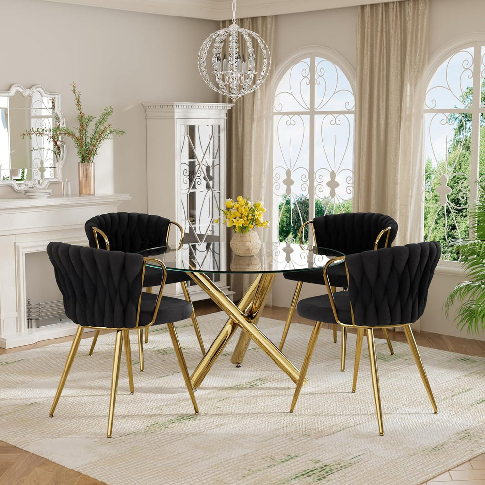 39'' Round Glass Dining Table Set for 4, 5-Piece Modern Dining Room T...