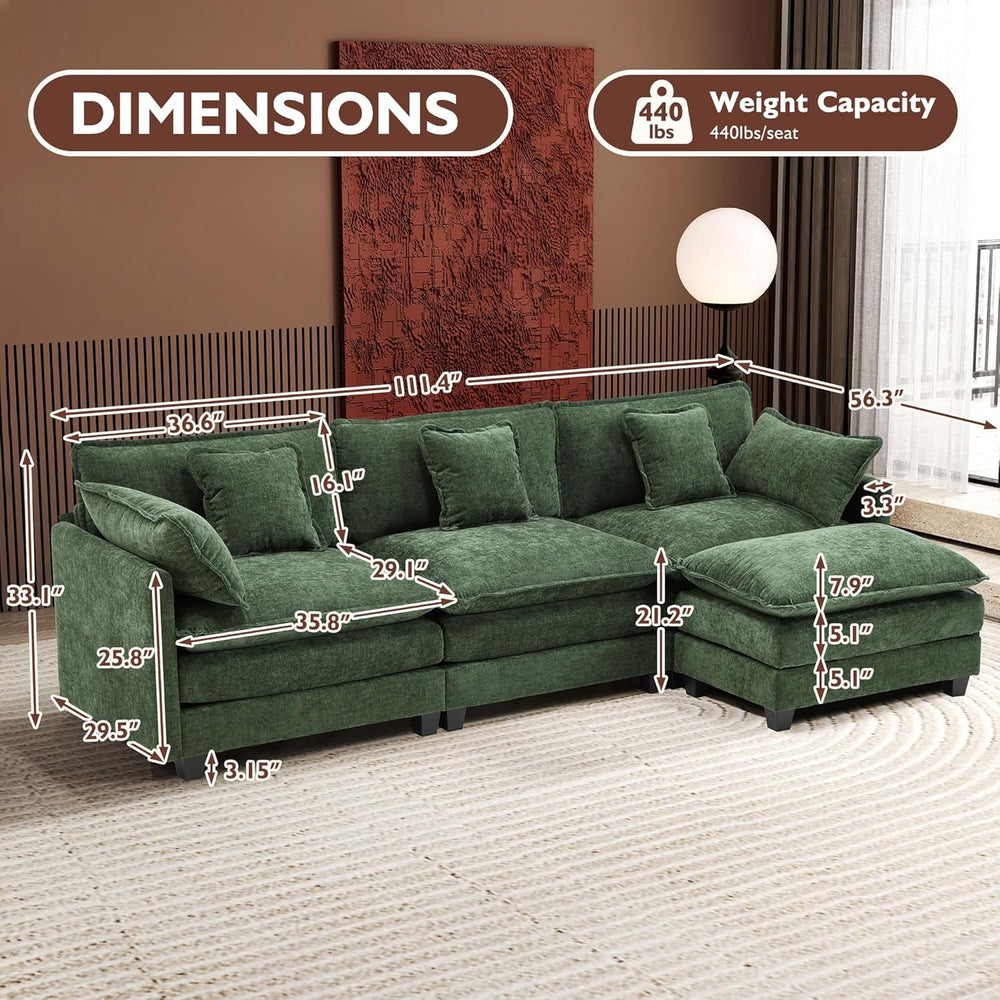 Ihanherry 111.4" L Shaped Modern Sofa Modular Sectional Cloud Couch with...