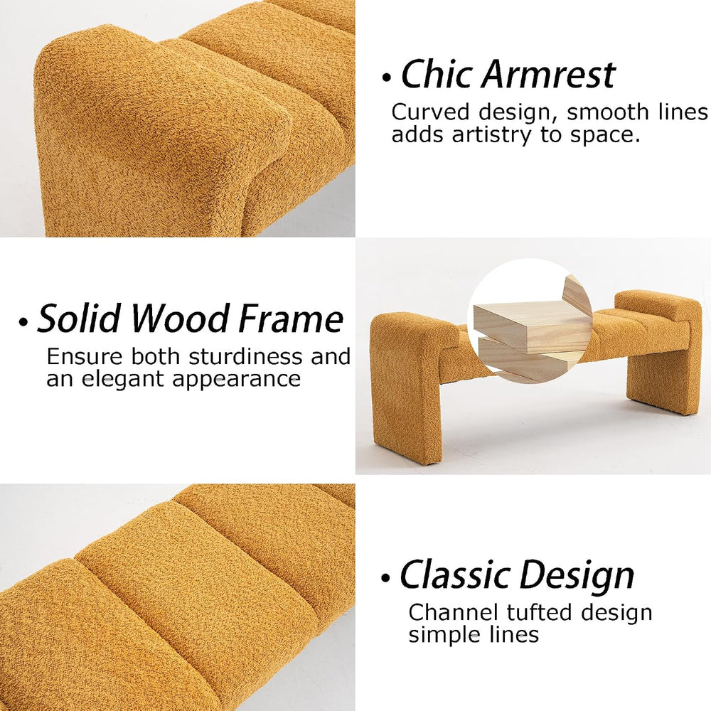 Boucle End of Bed Bench Upholstered Modern Bedroom Bench Channel Tufted Windo...