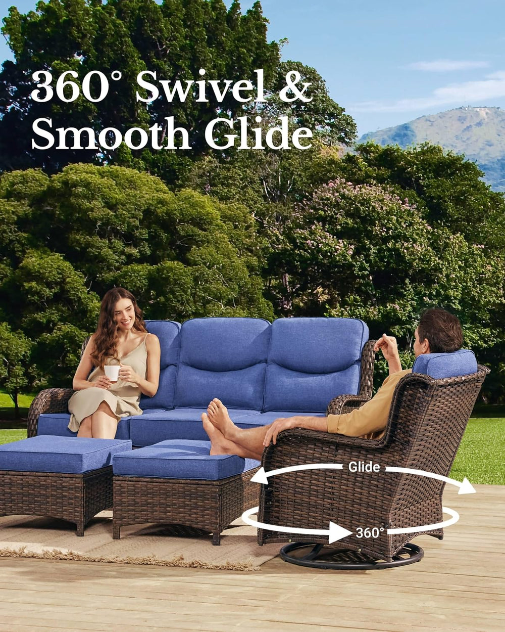HILLGA Luxury Outdoor Patio Furniture Set with 6-Inch Thick Cushions