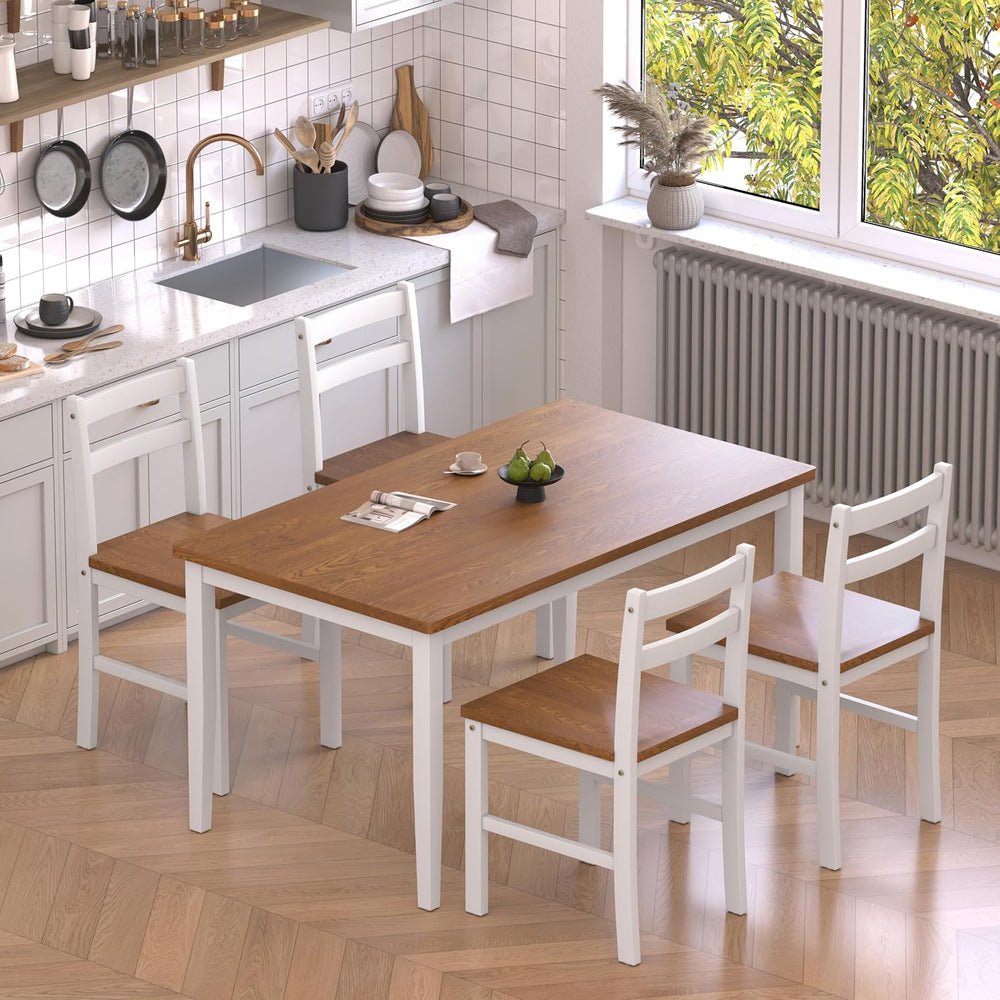 5 Piece Dining Table Set, Solid Wood Dining Table Set for 4, Farmhouse Table ...