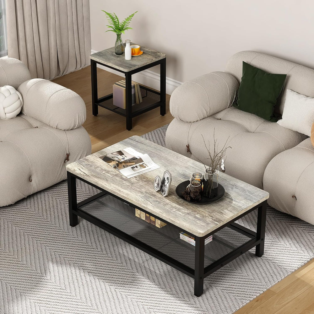 AWQM Coffee Table Set of 3, Coffee Table with 2 Square End Side Tables | Mode...