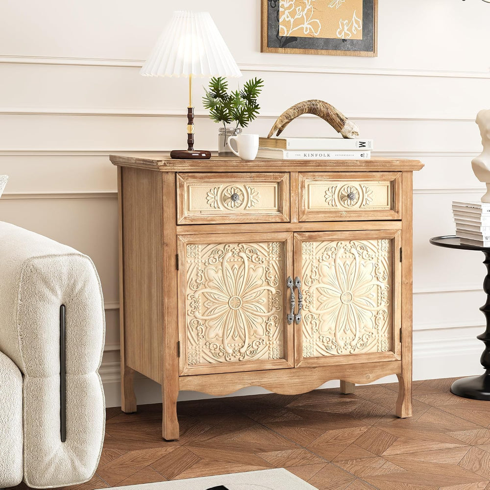 RoyalCraft Sideboard Buffet Cabinet, Solid Wood Accent Cabinet with 2 Carved ...