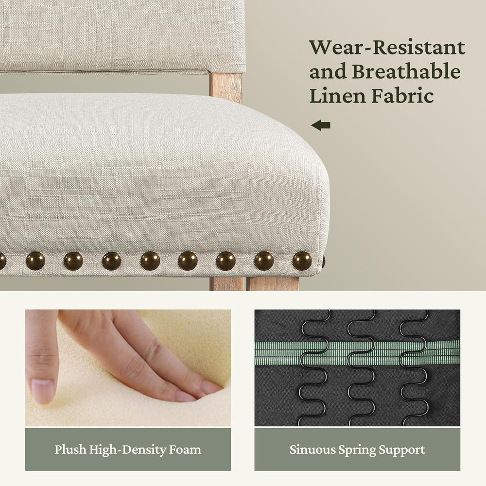 Yaheetech Dining Chairs Set of 4 Fabric Kitchen Chairs Nailhead Trim Beige