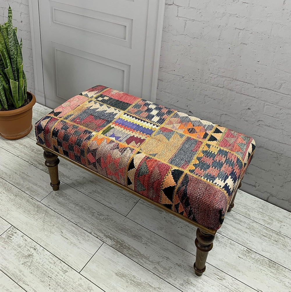 Rug Ottoman Bench, Upholstered Bench, Patchwork Bench, Bohemian Bench, Piano ...