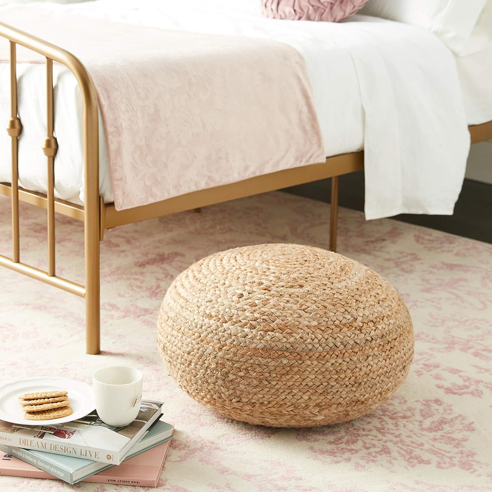 Decor Therapy Round Pouf Ottoman Footrest, Natural Jute Woven, Boho Pouf, Boh...
