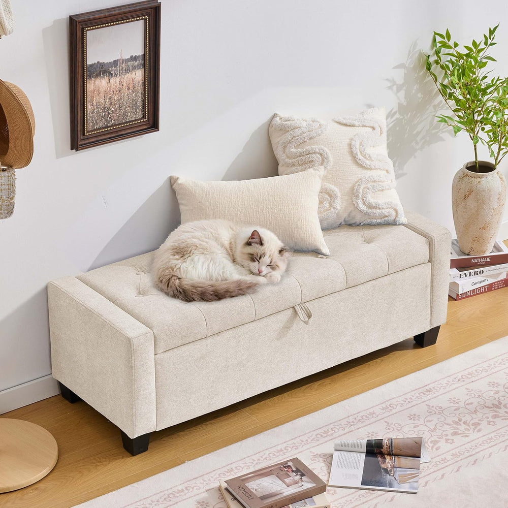 Huatean Home 43" Ottoman with Storage, Beige Storage Ottoman Bench | Uph...