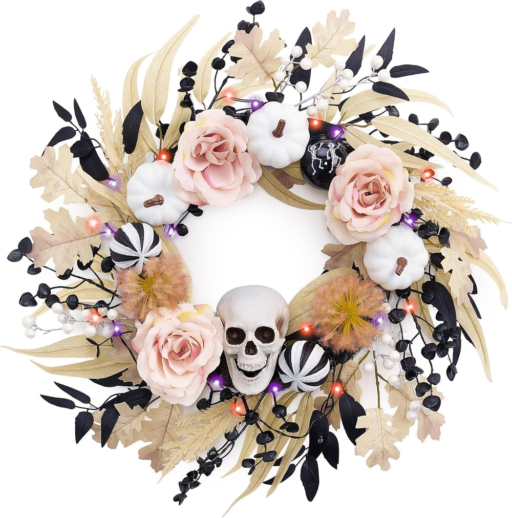 Valery Madelyn 18" Halloween Wreath for Front Door Decor with Lights