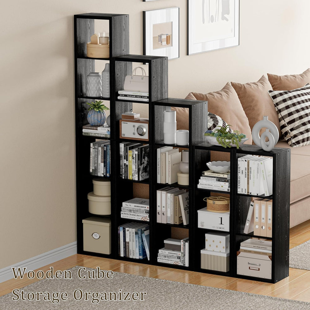 Tall Cube Storage Organizer Bookcase, 6 Tier 11 inch Open Back Cubical Shelf ...