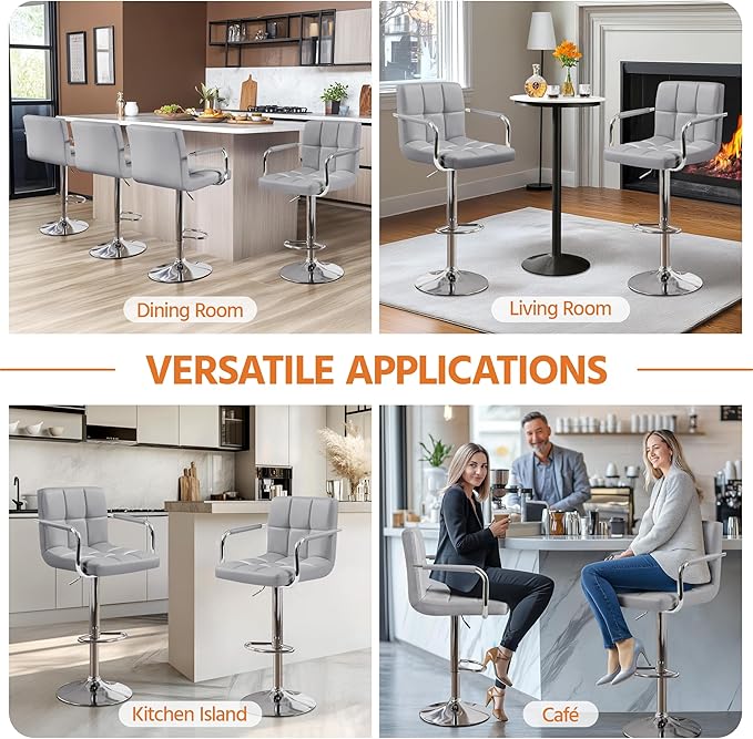 Yaheetech Bar Stools Set of 2, PU Leather Adjustable Swivel Barstools, Hydrau...