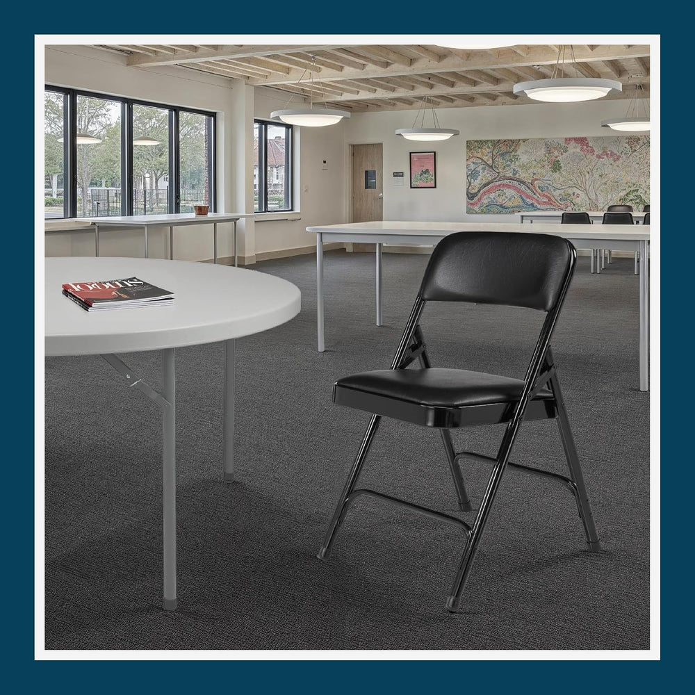 OEF Furnishings OEF1210 Vinyl Cushioned Folding Chairs with Steel Frame, Blac...