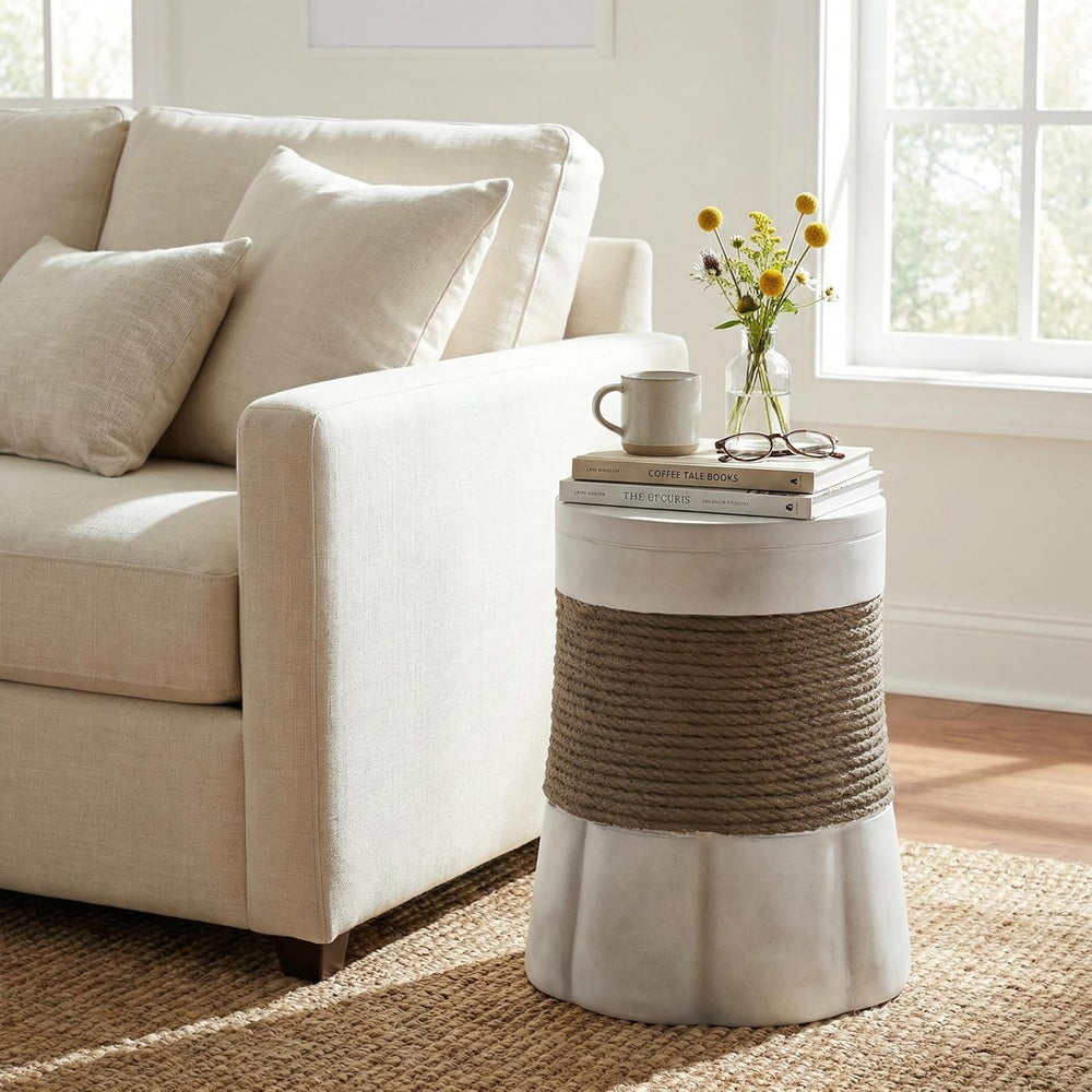 JIJIWANG 16.93" H Outdoor Stone Side Tables for Patio, Moden Coffee Tabl...