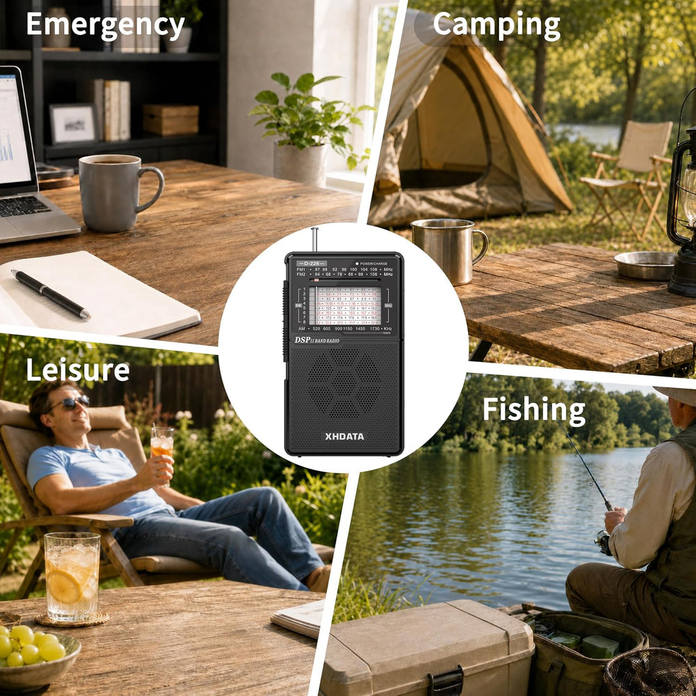 XHDATA D226 Radios Portable AM FM Shortwave, USB C & Battery Powered, Black