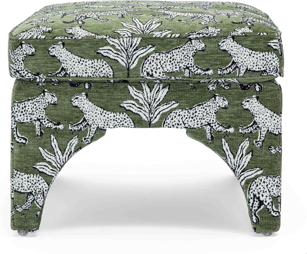 Tov Furniture Raji Jacquard Ottoman (Olive Green Leopard)