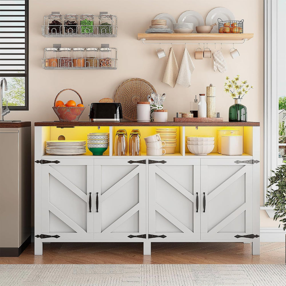 knoworld Buffet Sideboard with Storage with Power Outlets & LED Light 4 D...