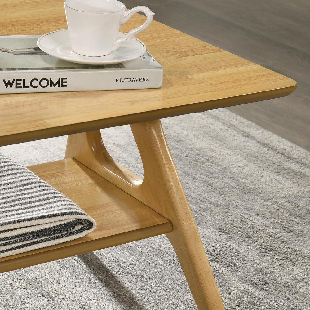 Roundhill Furniture Arona Mid-Century Modern Wood Shelf End Table, Natural Oa...