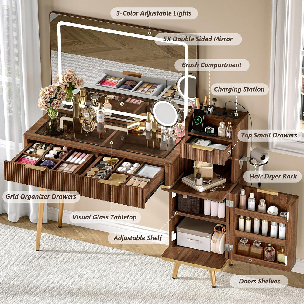 Einhomn 47" Vanity Desk with 5X Magnifying Mirror & 3-Color LED Ligh...