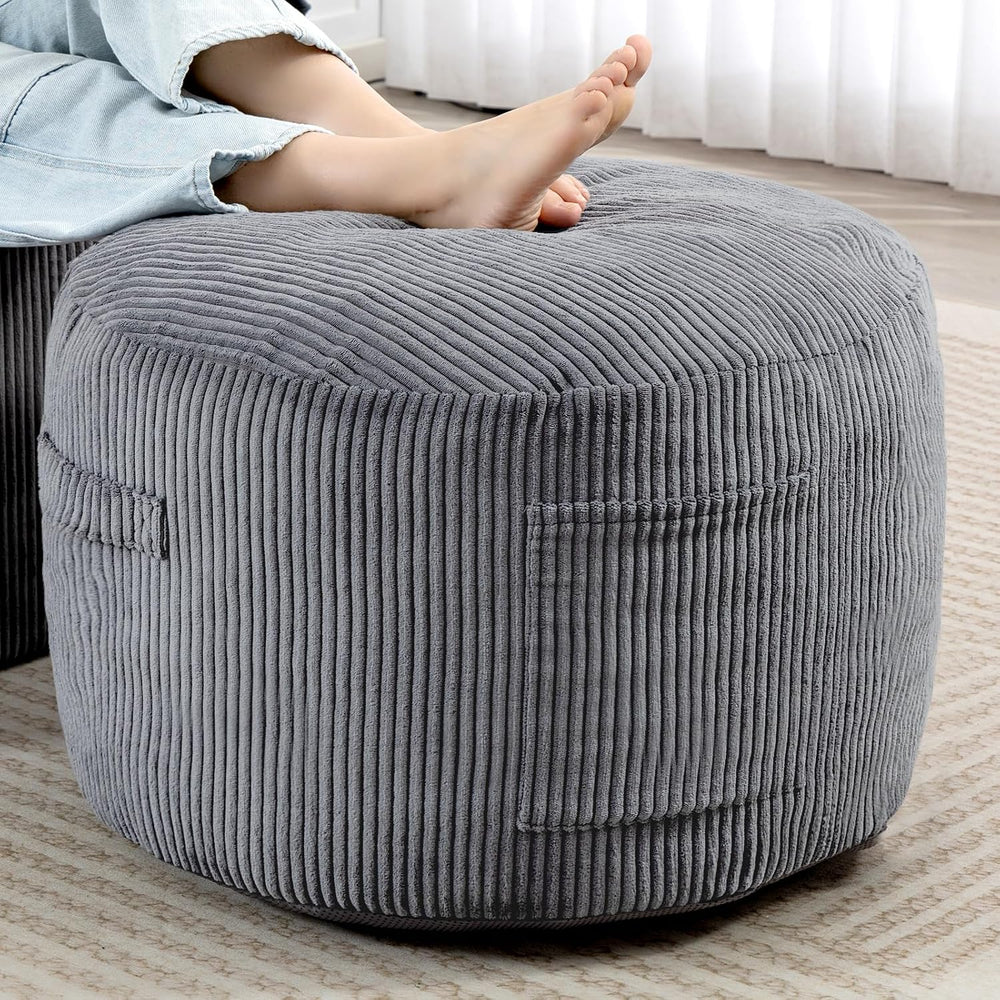 Round Stuffed Pouf Ottoman (Gray, 26" D x 26" W x 18" H) | Cor...