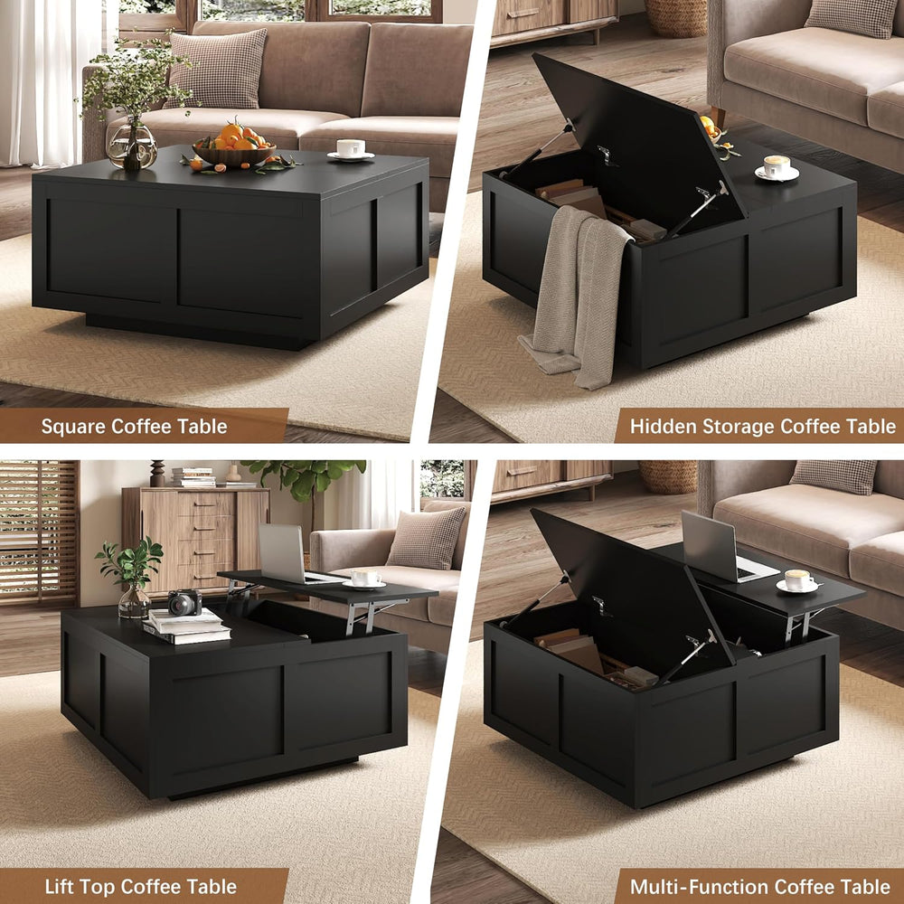 HedoAjim Lift Top Coffee Table with Storage, 31.5" Square Black Table