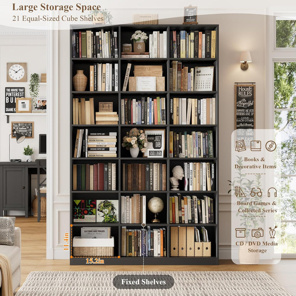HOSTACK 86" H Triple Wide Bookshelf and Bookcase, Large Book Shelves, Black