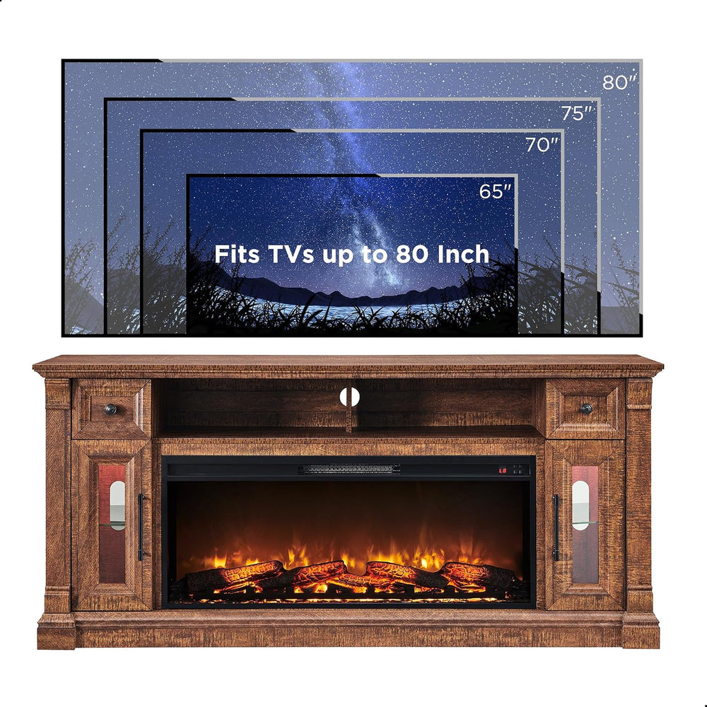 OKD 70" Farmhouse Fireplace TV Stand for TVs Up to 80", Reclaimed B...