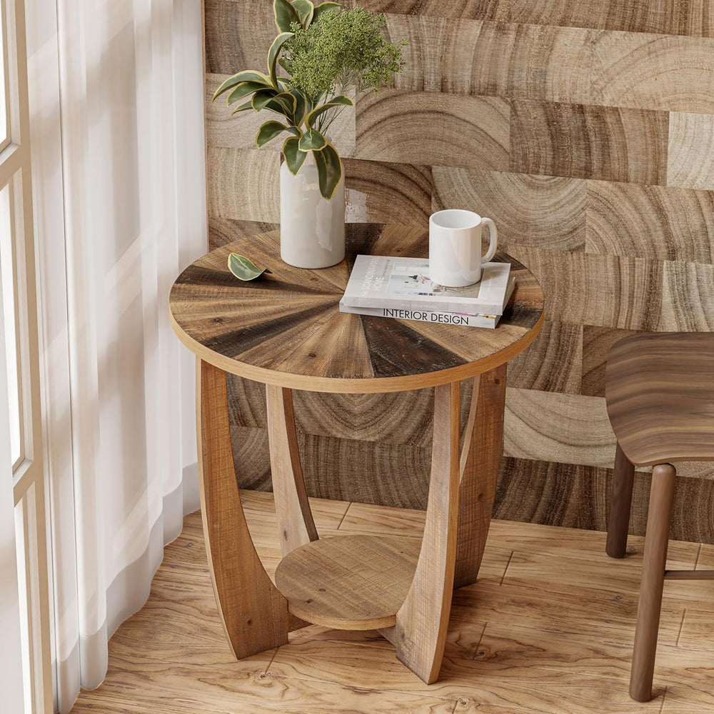 COZAYH Rustic Farmhouse End Table with Storage Shelf, French Country Accent S...