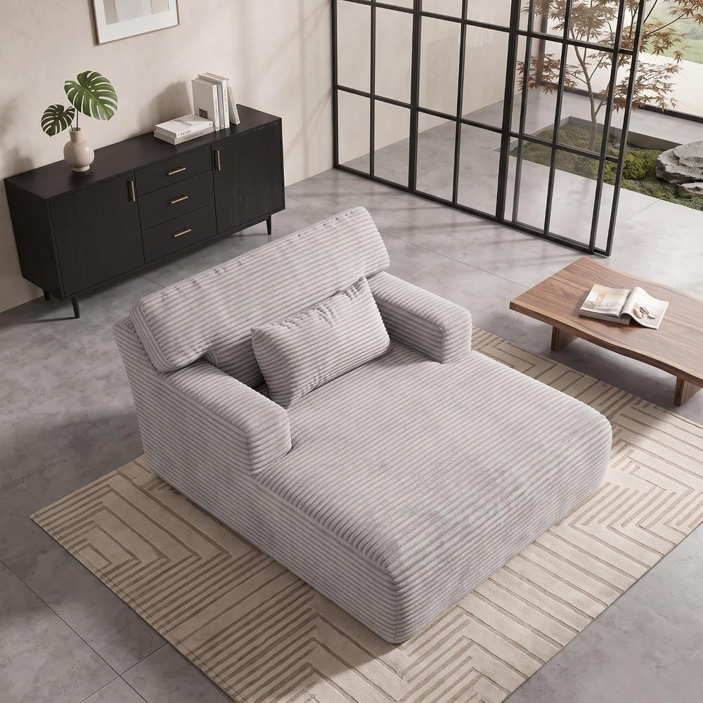 COPIAE Oversized Corduroy Chaise Lounge Chair, Plush Upholstered Sleeper Chai...