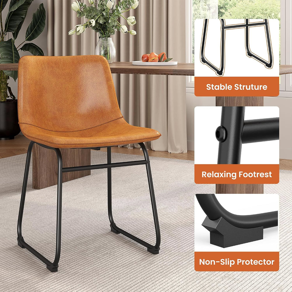 REONEY Dining Chairs Set of 6, 18" PU Leather Dinner Chairs, Brown | Mod...