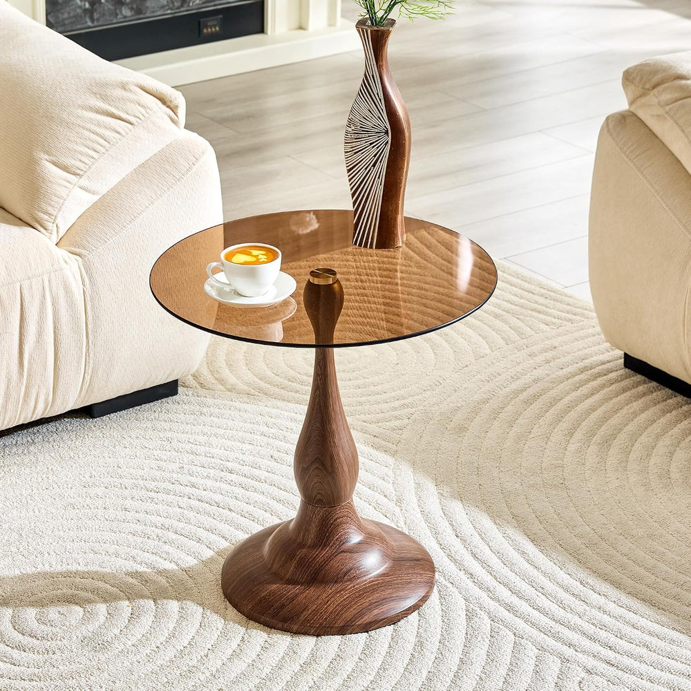 KEIKI Modern Side Table with Tempered Glass Top, Round Metal End Table for Li...