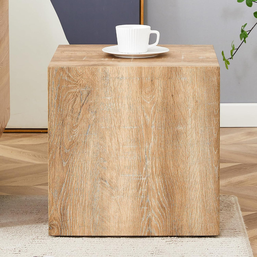 Modern Natural Color Wooden End Table for Living Room, MDF Construction Squar...