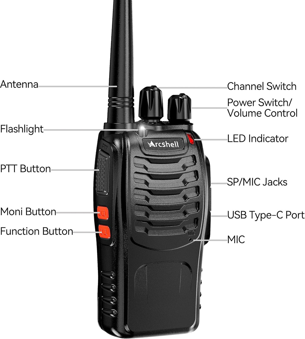 Rechargeable Long Range Two-Way Radios with Earpiece 6 Pack Arcshell AR-5 Wal...